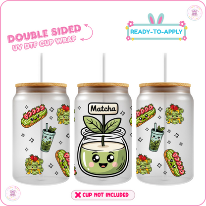 Matcha A Day – 16oz. UV DTF Cup Wrap 💕 Double Sided