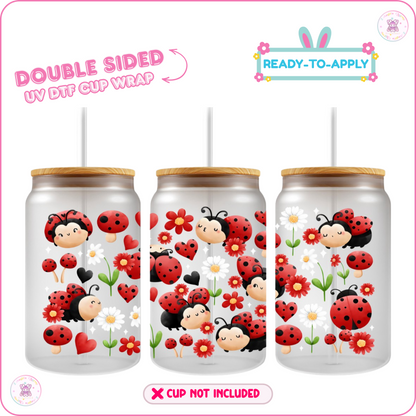 🐞Ladybug & Floral Series – 16oz. UV DTF Cup Wrap 💕 Double Sided
