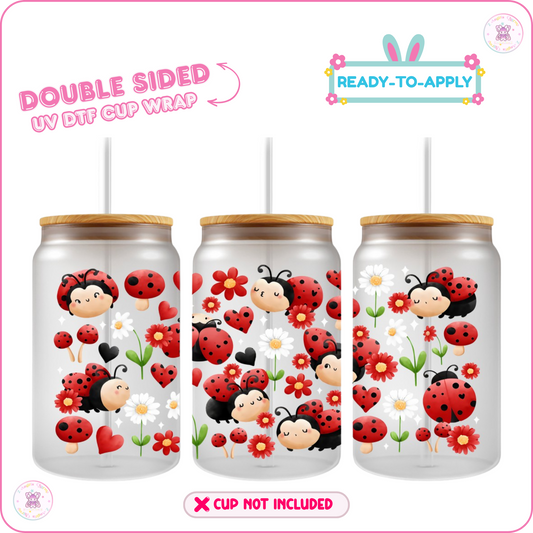 🐞Ladybug & Floral Series – 16oz. UV DTF Cup Wrap 💕 Double Sided