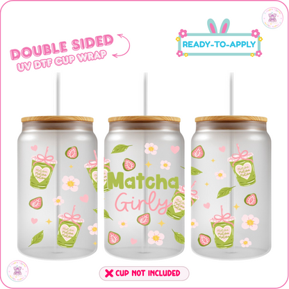 Sweet Matcha Moments – 16oz. UV DTF Cup Wrap 💕 Double Sided