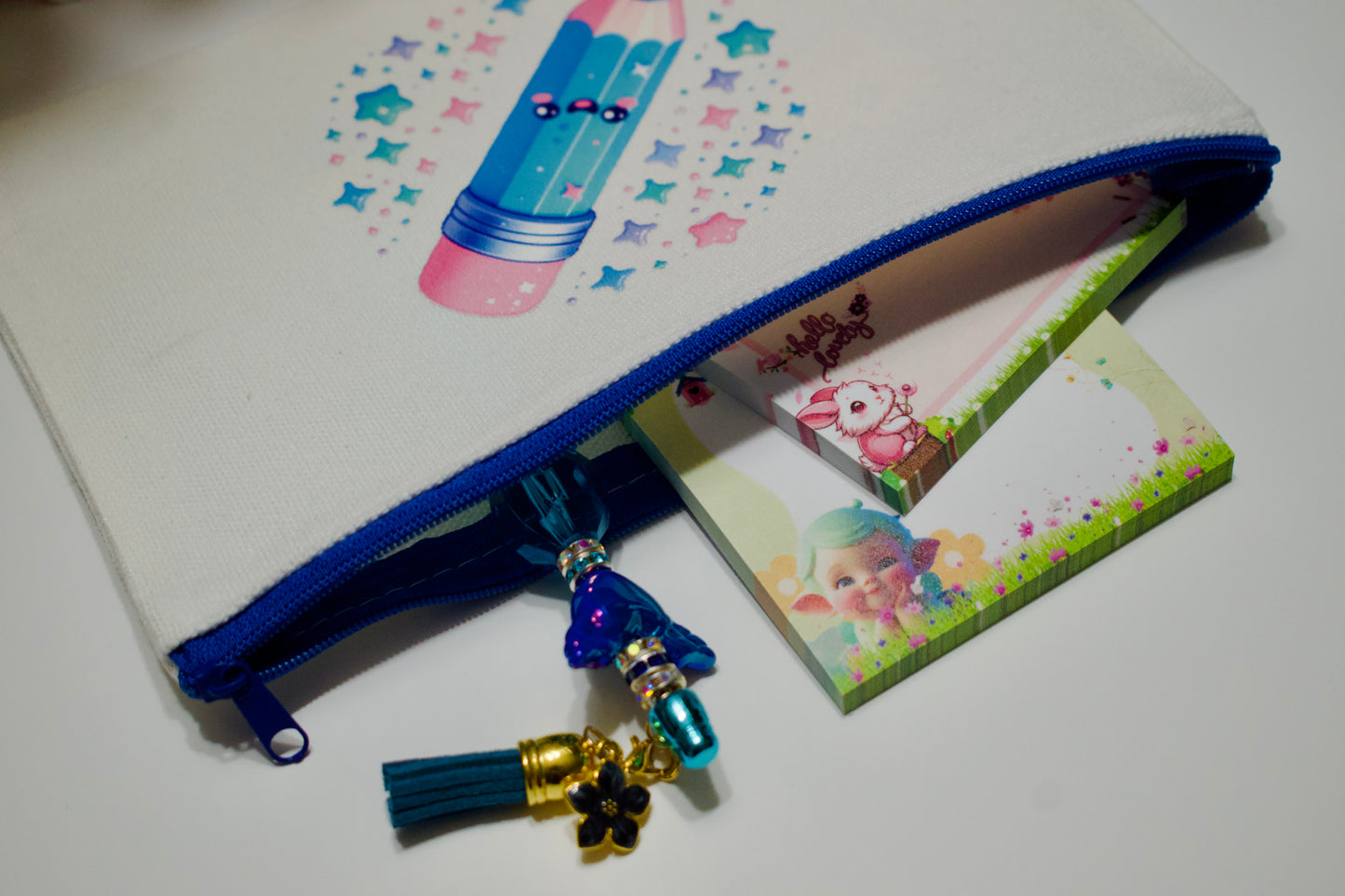 Blue Pencil Mini Pouch with Colored Zipper