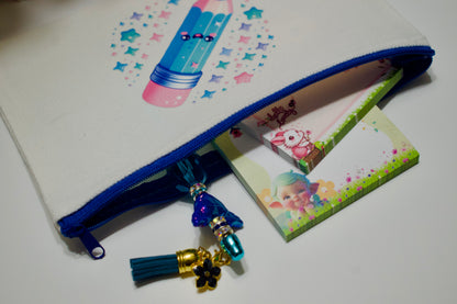 Blue Pencil Mini Pouch with Colored Zipper