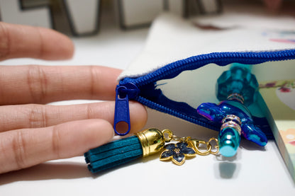 Blue Pencil Mini Pouch with Colored Zipper