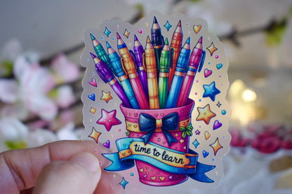 Time to Learn Vinyl Clear Stickers