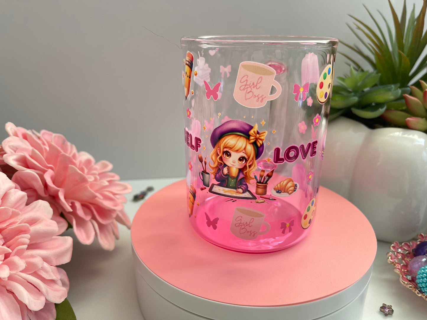 Self Love Glass Mug with Straw