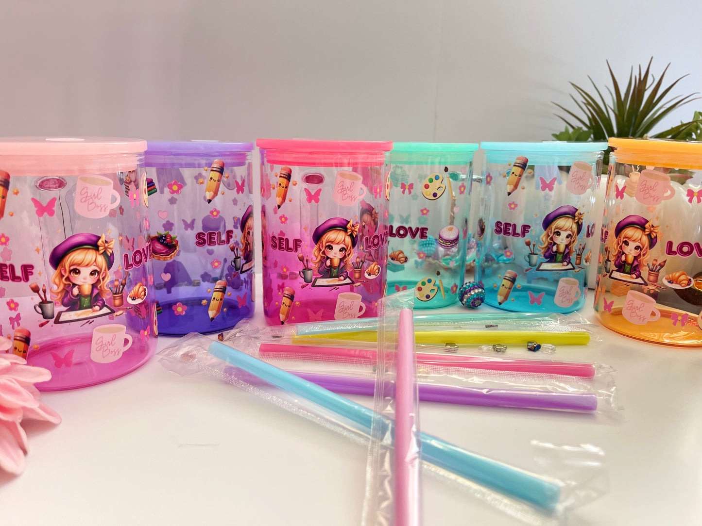 Self Love Glass Mug with Straw