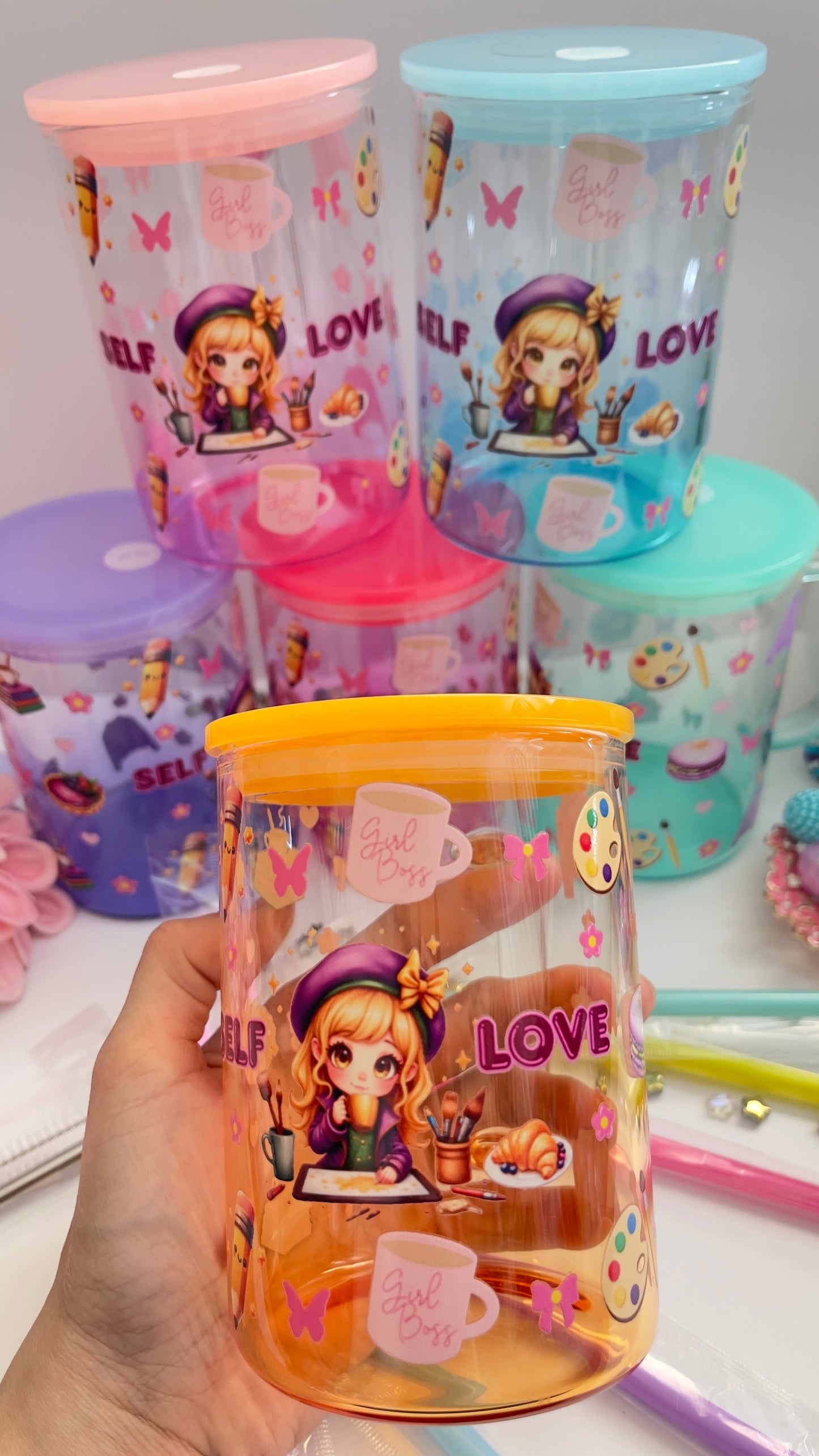 Self Love Glass Mug with Straw