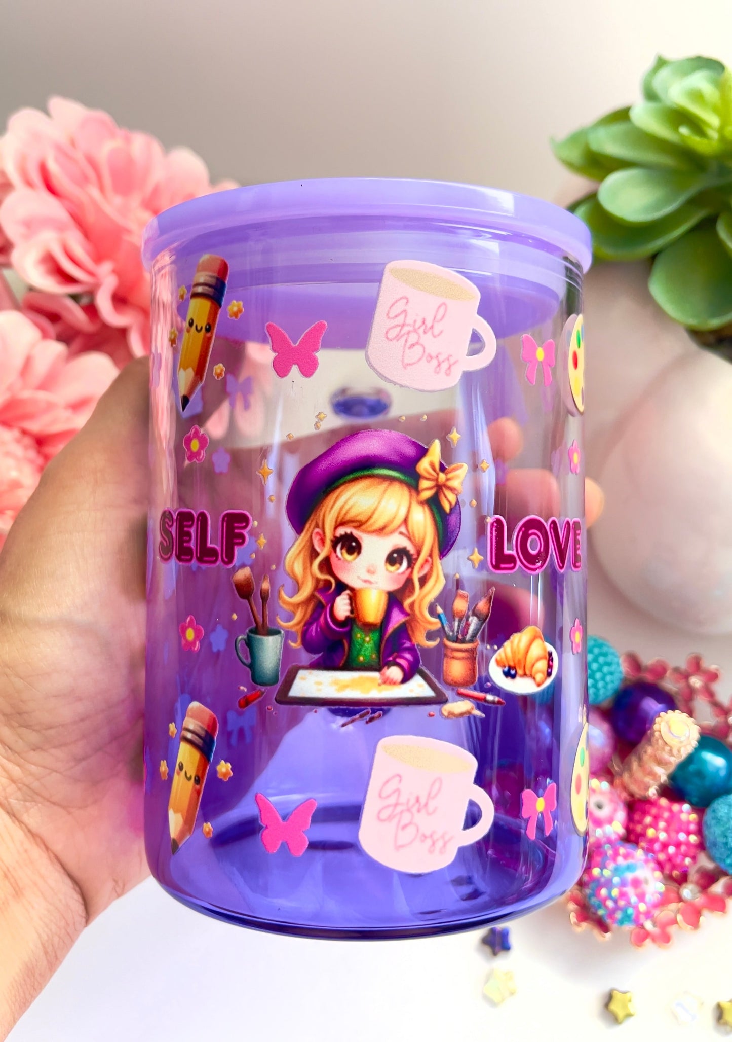 Self Love Glass Mug with Straw