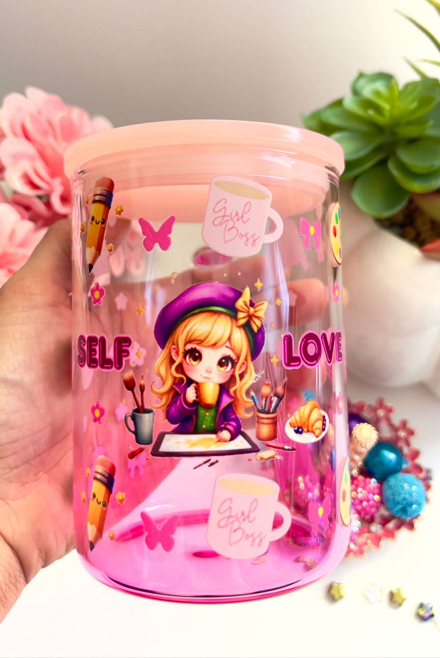 Self Love Glass Mug with Straw