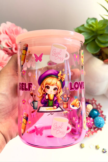 Self Love Glass Mug with Straw