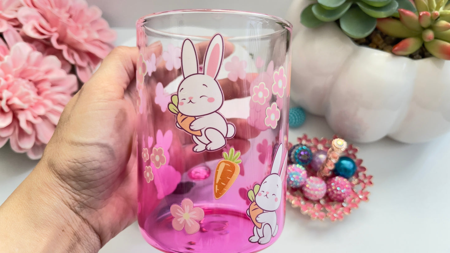 Bunny Glass Mug with Lid & Straw