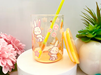 Bunny Glass Mug with Lid & Straw