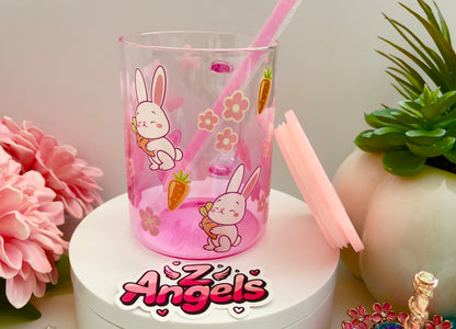 Bunny Glass Mug with Lid & Straw