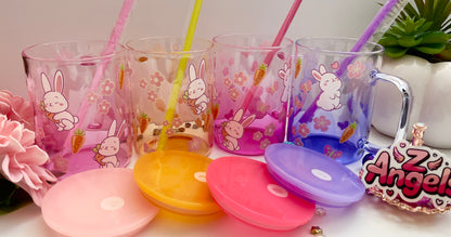 Bunny Glass Mug with Lid & Straw