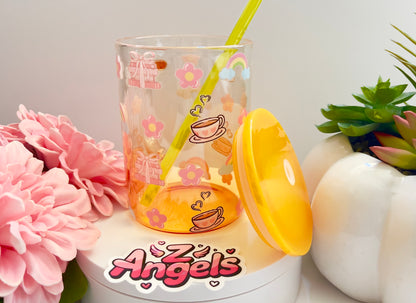 Rainbow Glass Mug with Straw