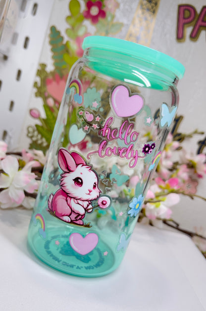 Hello Lovely Glass Can with Straw