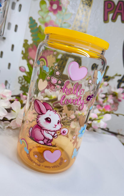 Hello Lovely Glass Can with Straw