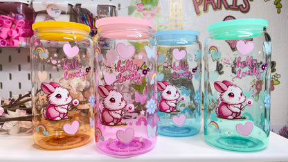 Hello Lovely Glass Can with Straw