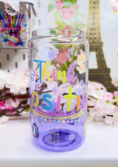🥤 Think Positive Glass Can with Straw