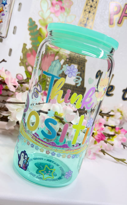 🥤 Think Positive Glass Can with Straw