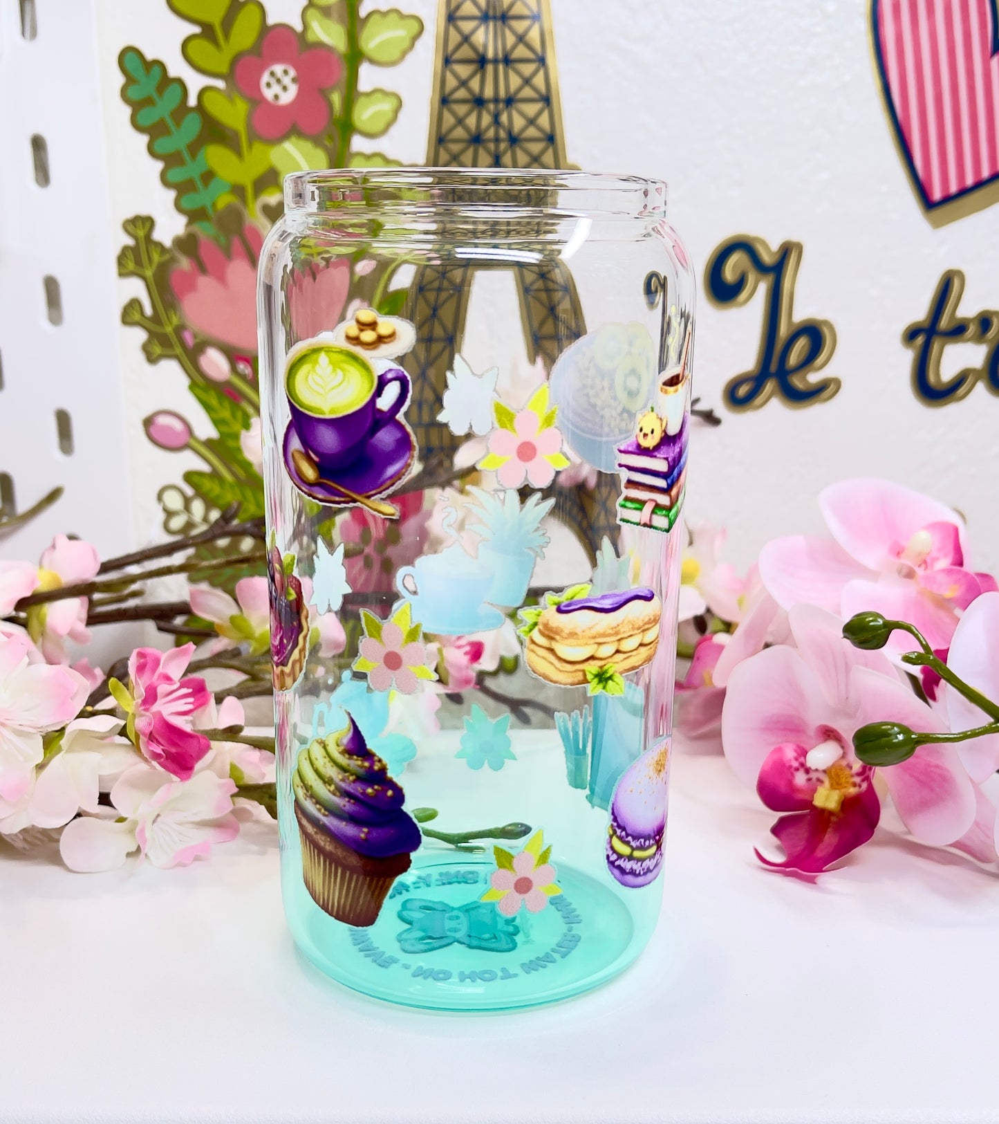 Purple Dessert Glass Can with Straw