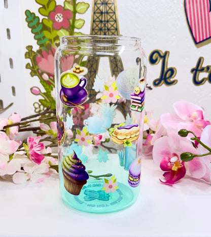 Purple Dessert Glass Can with Straw