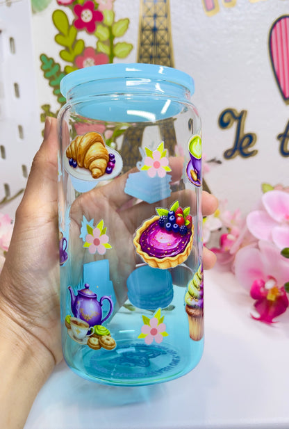 Purple Dessert Glass Can with Straw