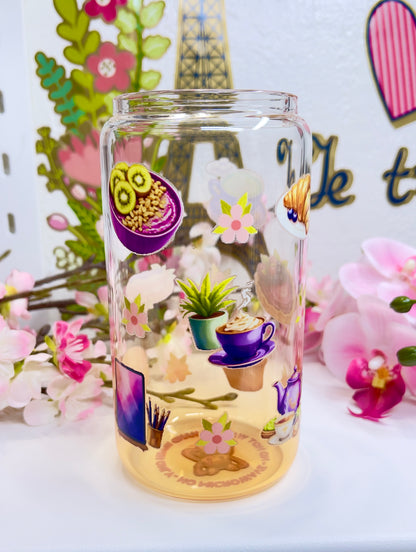 Purple Dessert Glass Can with Straw