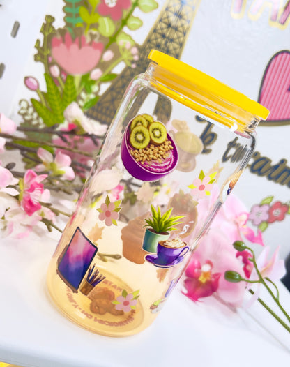 Purple Dessert Glass Can with Straw