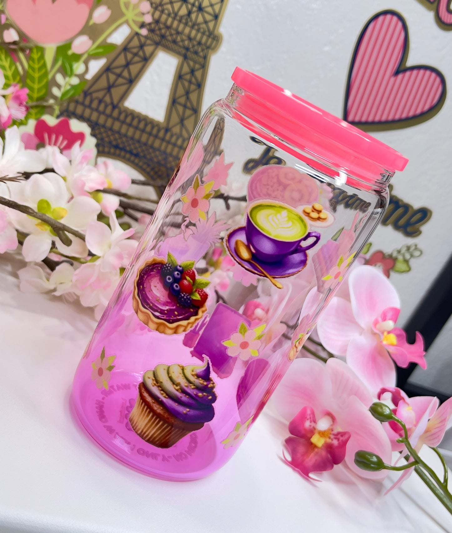 Purple Dessert Glass Can with Straw