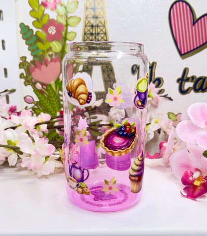 Purple Dessert Glass Can with Straw