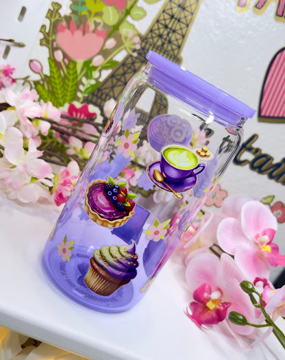 Purple Dessert Glass Can with Straw