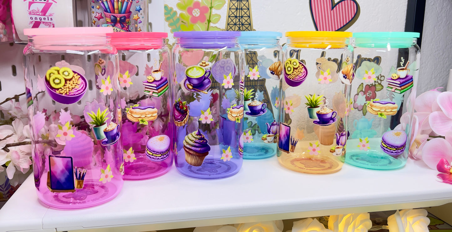 Purple Dessert Glass Can with Straw