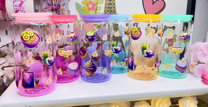 Purple Dessert Glass Can with Straw