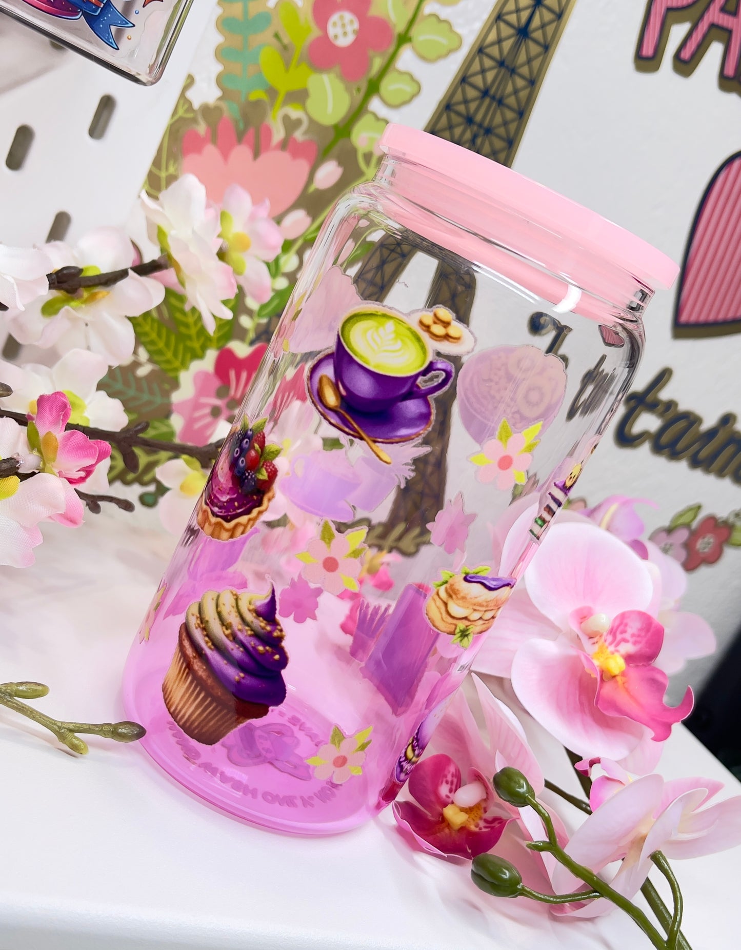 Purple Dessert Glass Can with Straw