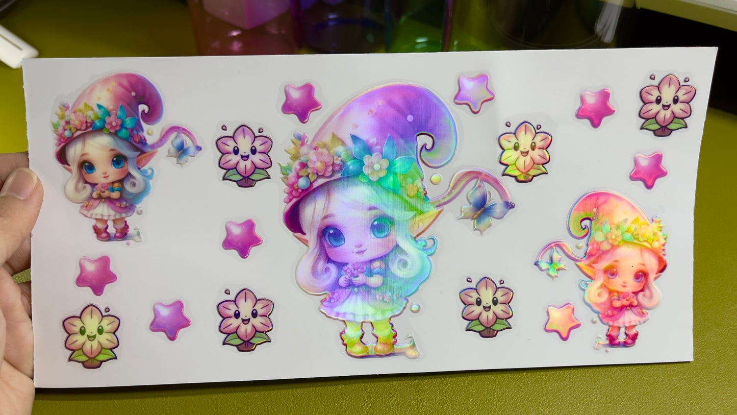 Pink Cute Little Girl Holographic UV DTF Cup Wrap (16oz)