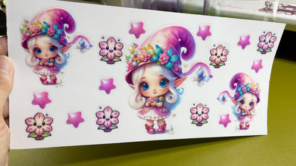 Pink Cute Little Girl Holographic UV DTF Cup Wrap (16oz)