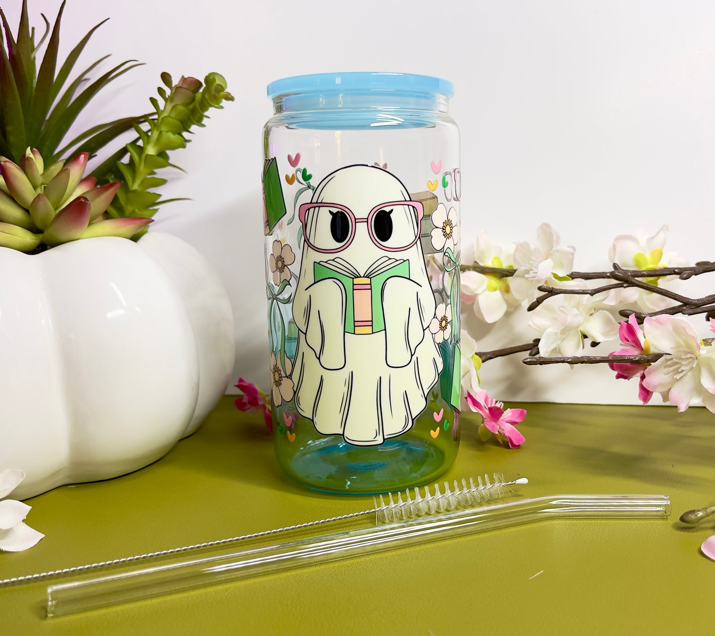 Bookish Ghost Glass Can 📚