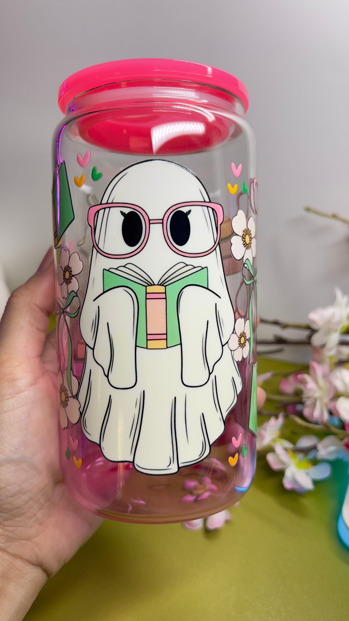 Bookish Ghost Glass Can 📚
