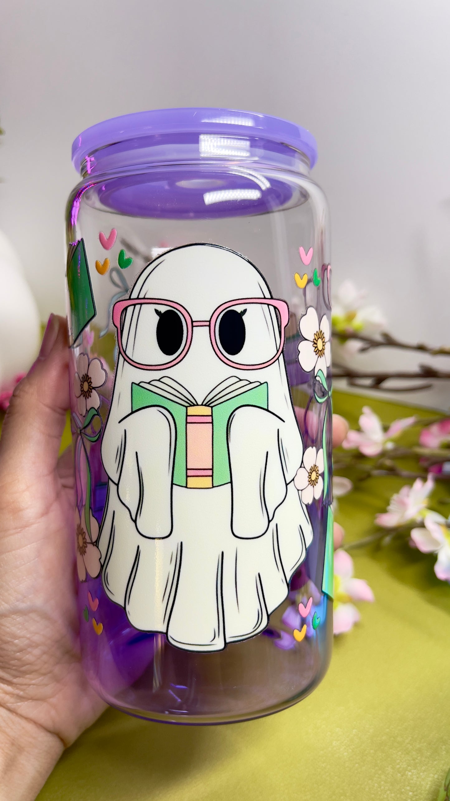 Bookish Ghost Glass Can 📚