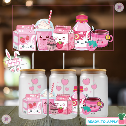 Pink Milk Drink – 16oz. UV DTF Cup Wrap Collections 💕 Double Side