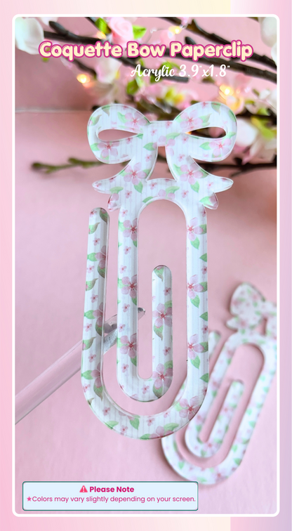 Coquette Bow Acrylic Paper Clips – Pair of 2 | Large Decorative Planner Clips (3.9" x 1.8")