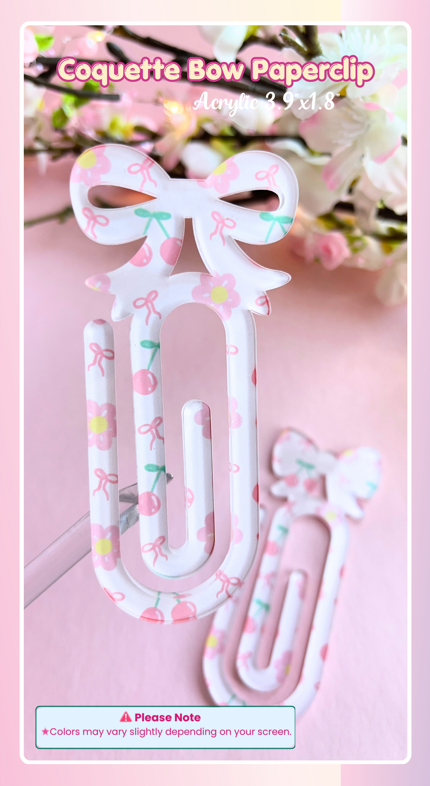 Coquette Bow Acrylic Paper Clips – Pair of 2 | Large Decorative Planner Clips (3.9" x 1.8")