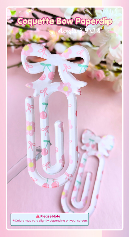 Coquette Bow Acrylic Paper Clips – Pair of 2 | Large Decorative Planner Clips (3.9" x 1.8")