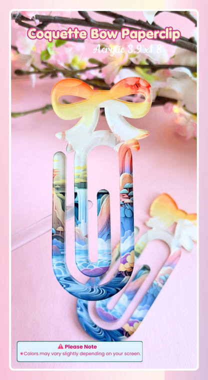 Coquette Bow Acrylic Paper Clips – Pair of 2 | Large Decorative Planner Clips (3.9" x 1.8")