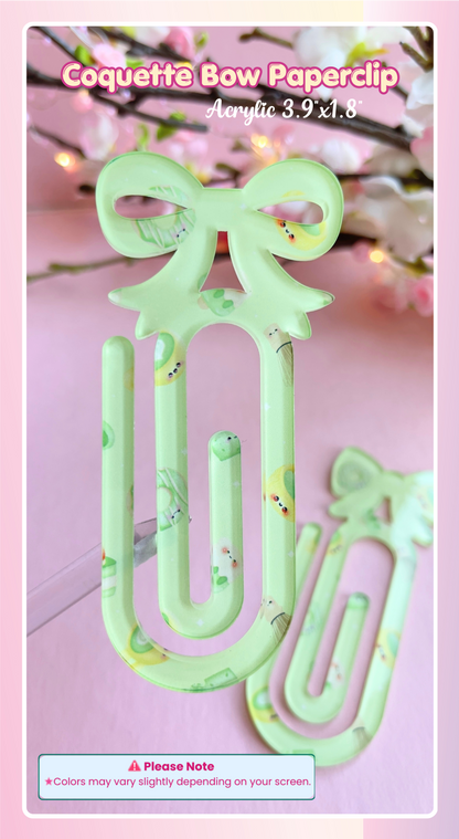 Coquette Bow Acrylic Paper Clips – Pair of 2 | Large Decorative Planner Clips (3.9" x 1.8")