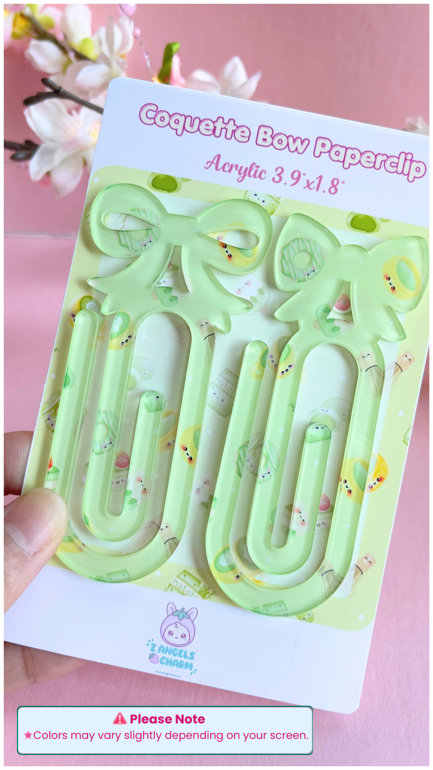 Coquette Bow Acrylic Paper Clips – Pair of 2 | Large Decorative Planner Clips (3.9" x 1.8")