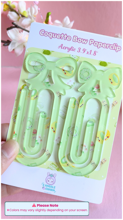 Coquette Bow Acrylic Paper Clips – Pair of 2 | Large Decorative Planner Clips (3.9" x 1.8")