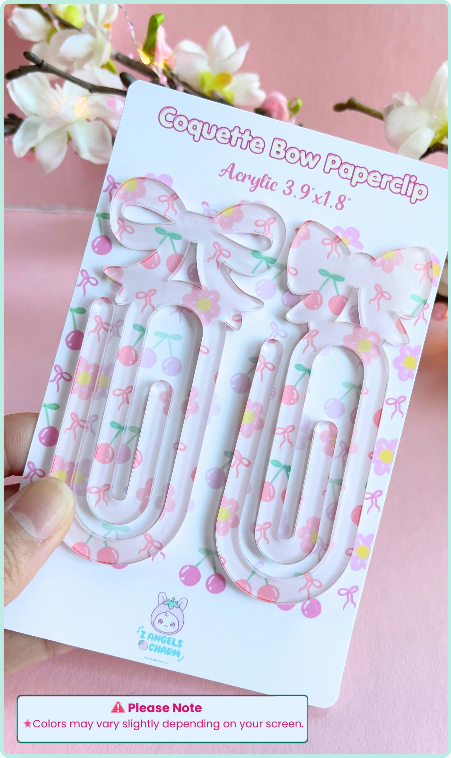 Coquette Bow Acrylic Paper Clips – Pair of 2 | Large Decorative Planner Clips (3.9" x 1.8")