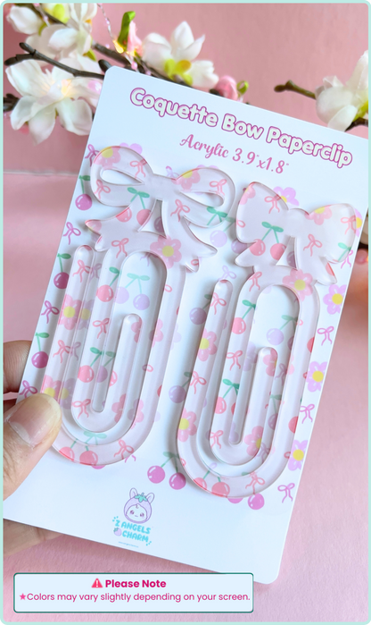 Coquette Bow Acrylic Paper Clips – Pair of 2 | Large Decorative Planner Clips (3.9" x 1.8")